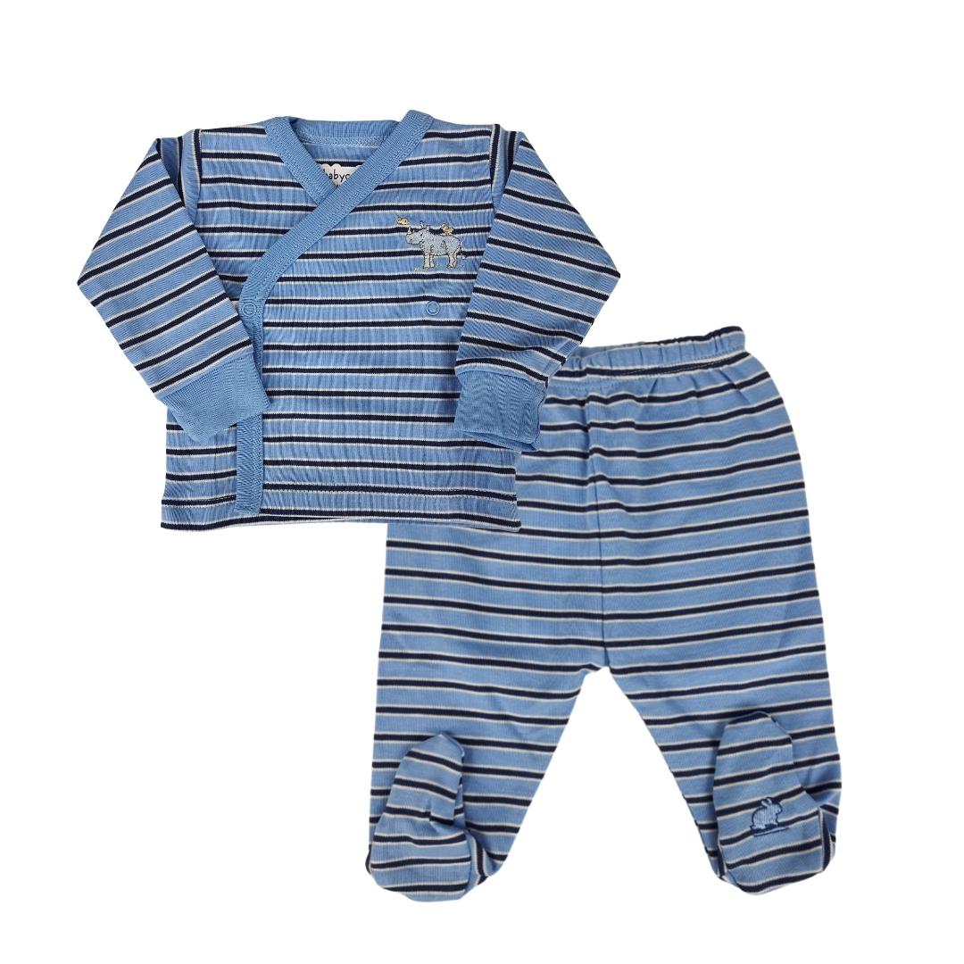 Set Babycottons on Safari Rhino Batita ML y Ranita C/Pie Celeste