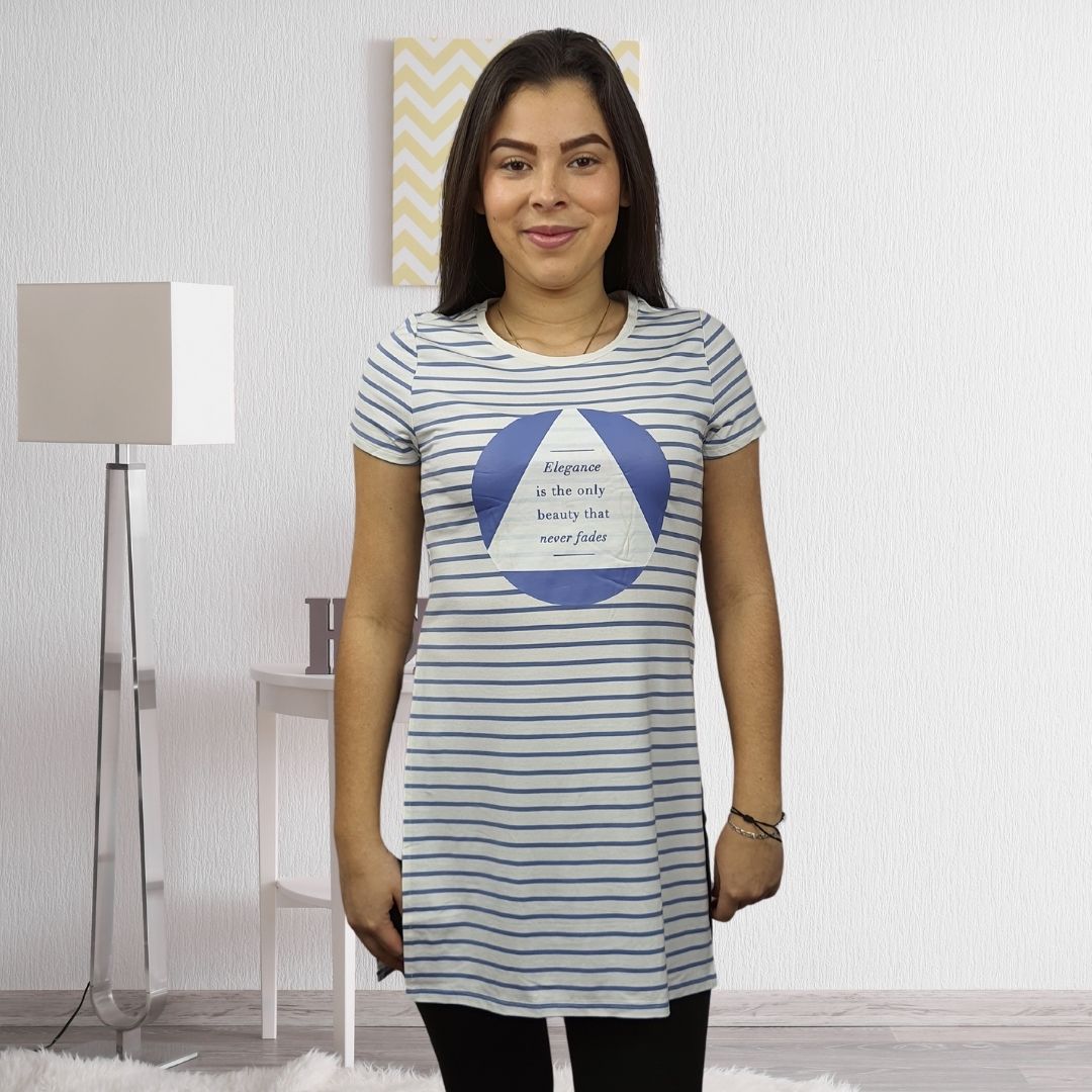 Polera Vero Moda Blanco y Azul Style SHIRLEY S/S TOP(NE-EC-2)