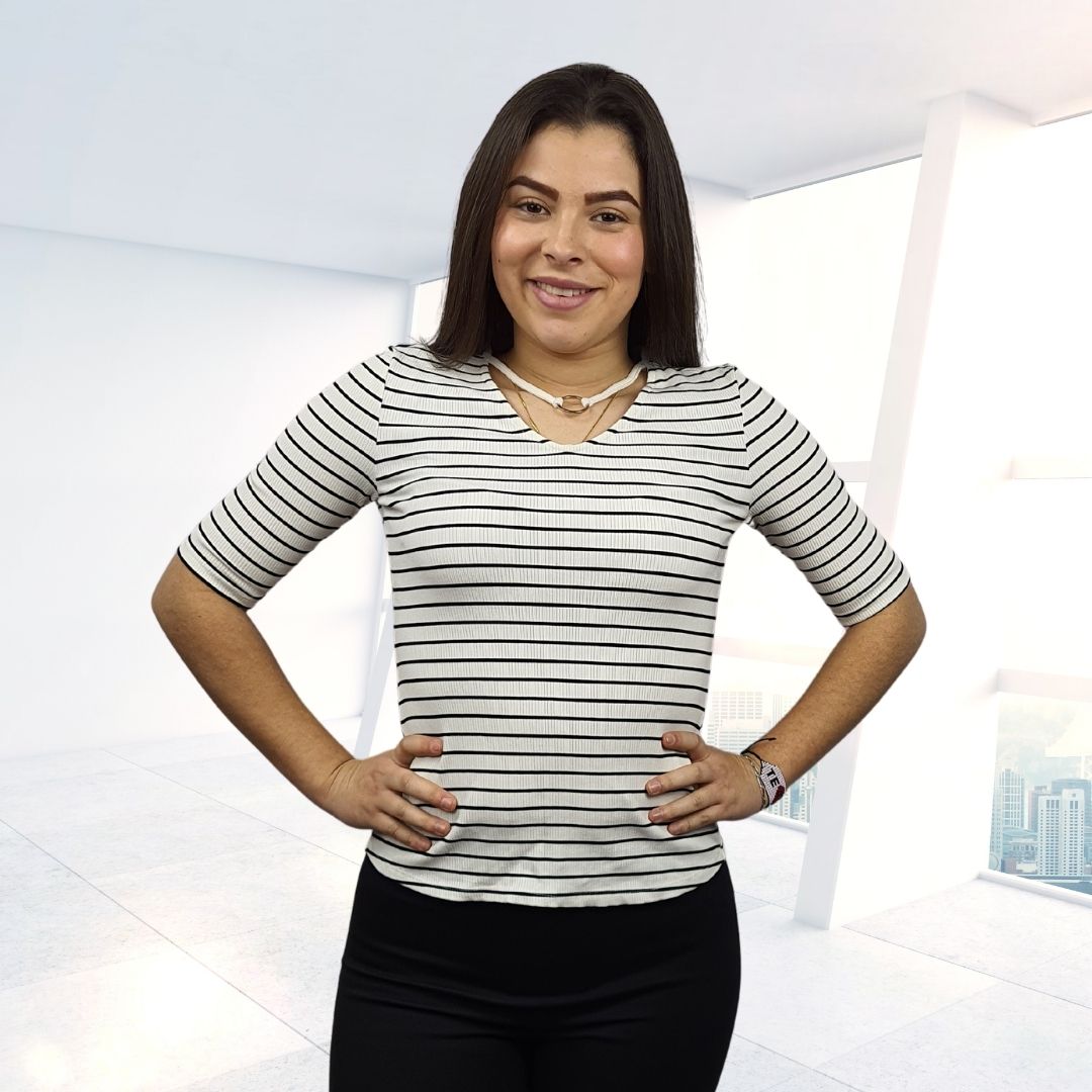 Blusa Vero Moda Blanco y Negro Style ADELINA STRIPE 1/2 TOP(FL)