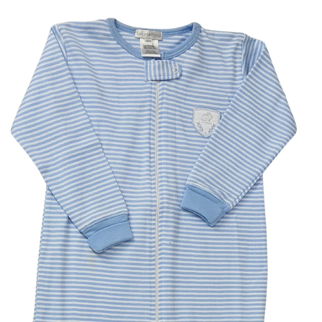 Pijama Babycottons Footie Zipper Rib Ray Bco Celeste
