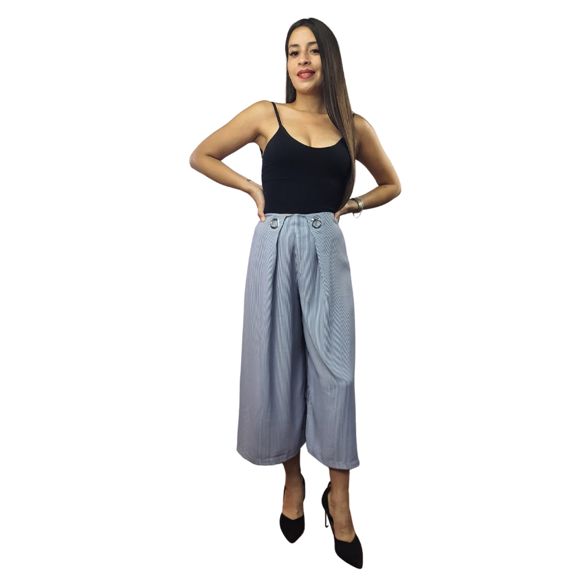 Pantalon Vero Moda Azul Style QUINN STRIPE 7/8 WIDE PANTS(VMC-NC)