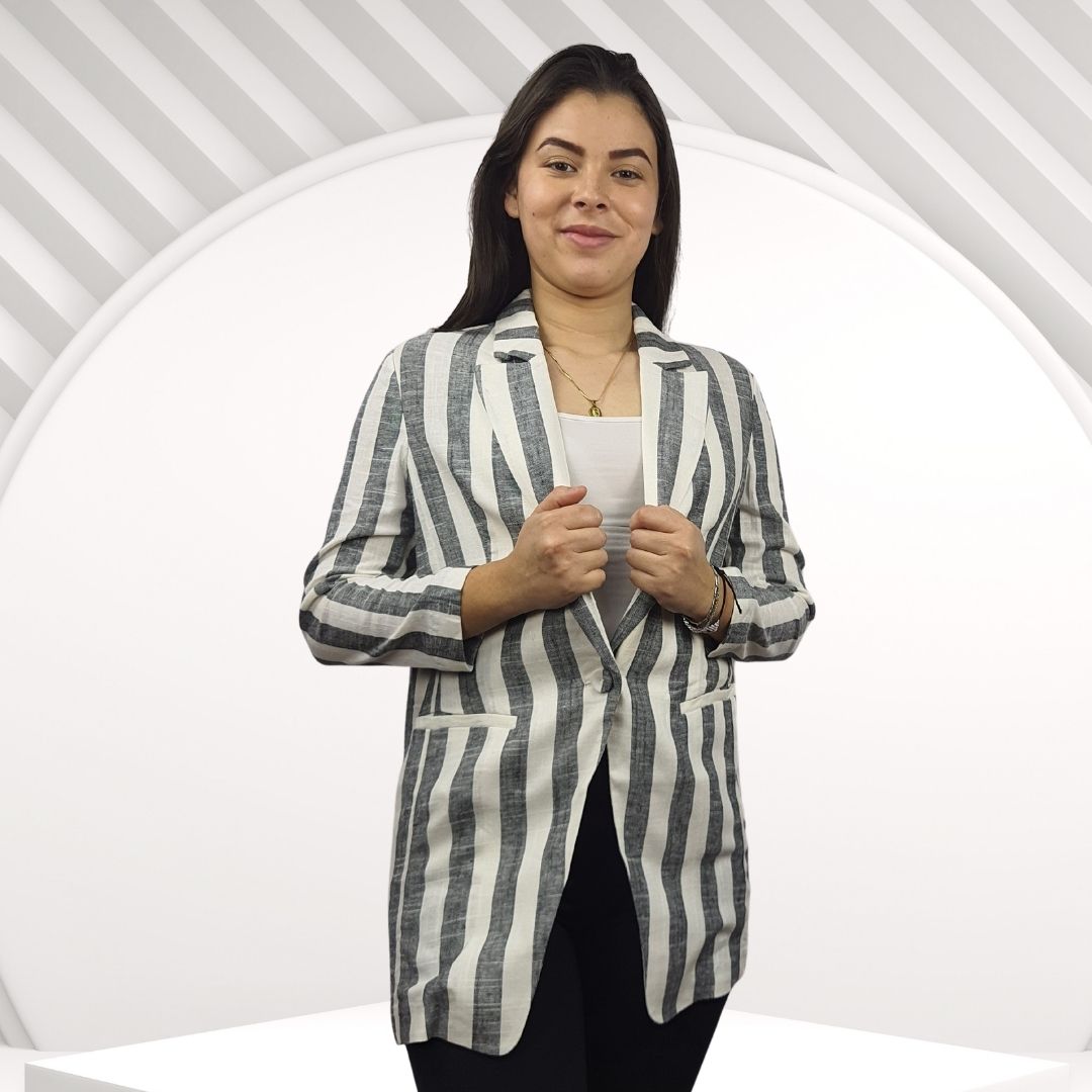 Blazer Vero Moda Blanco y Gris Style LULU 3/4 BLAZER(VMC-PM-EC-3)