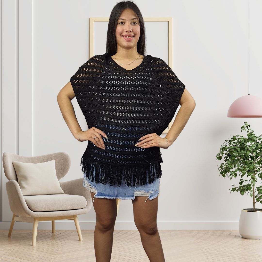Poncho Vero Moda Negro Style PENNY S/S KNIT(TP-EC-3)