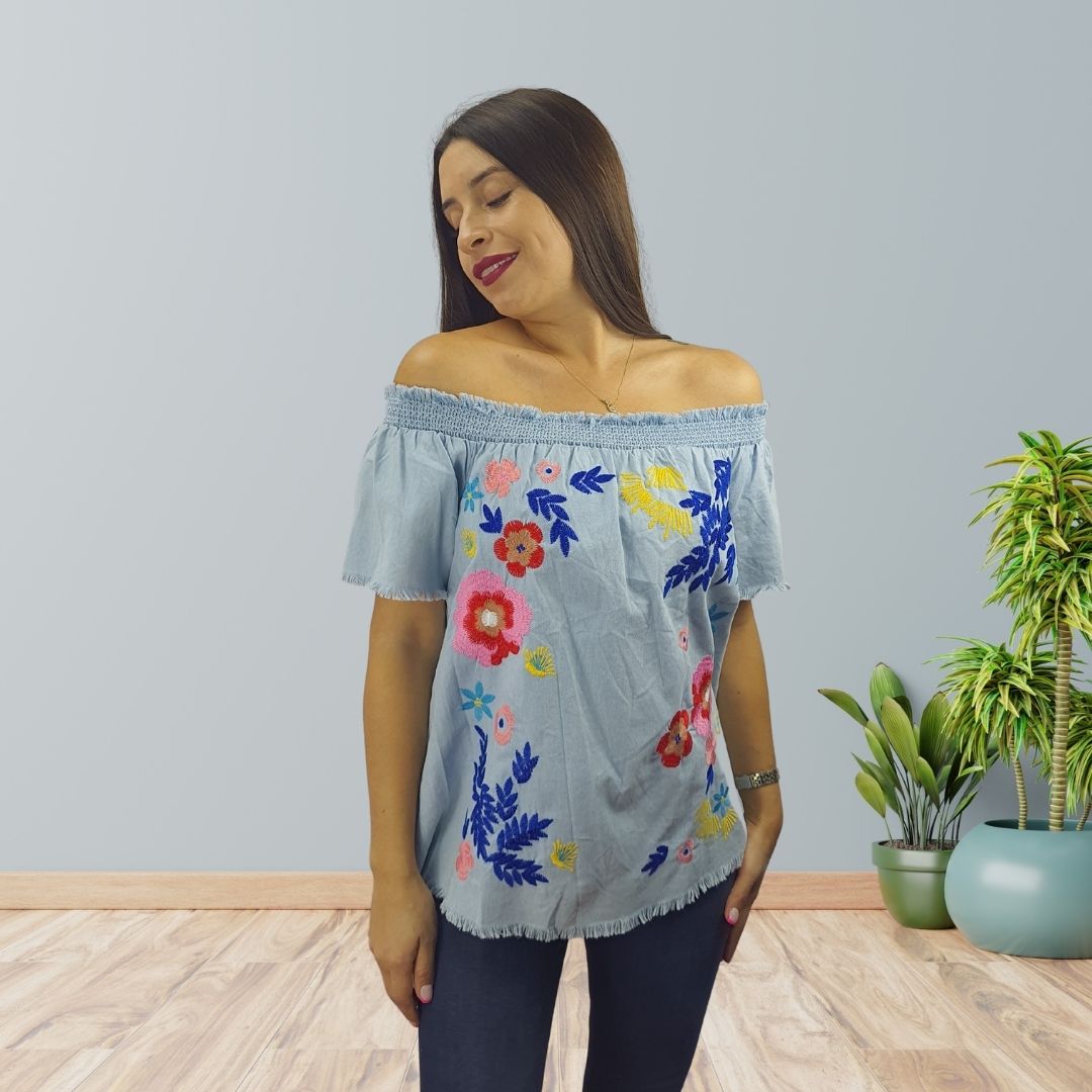 Blusa Vero Moda Azul Style PRANK SS DENIM TOP(NN)
