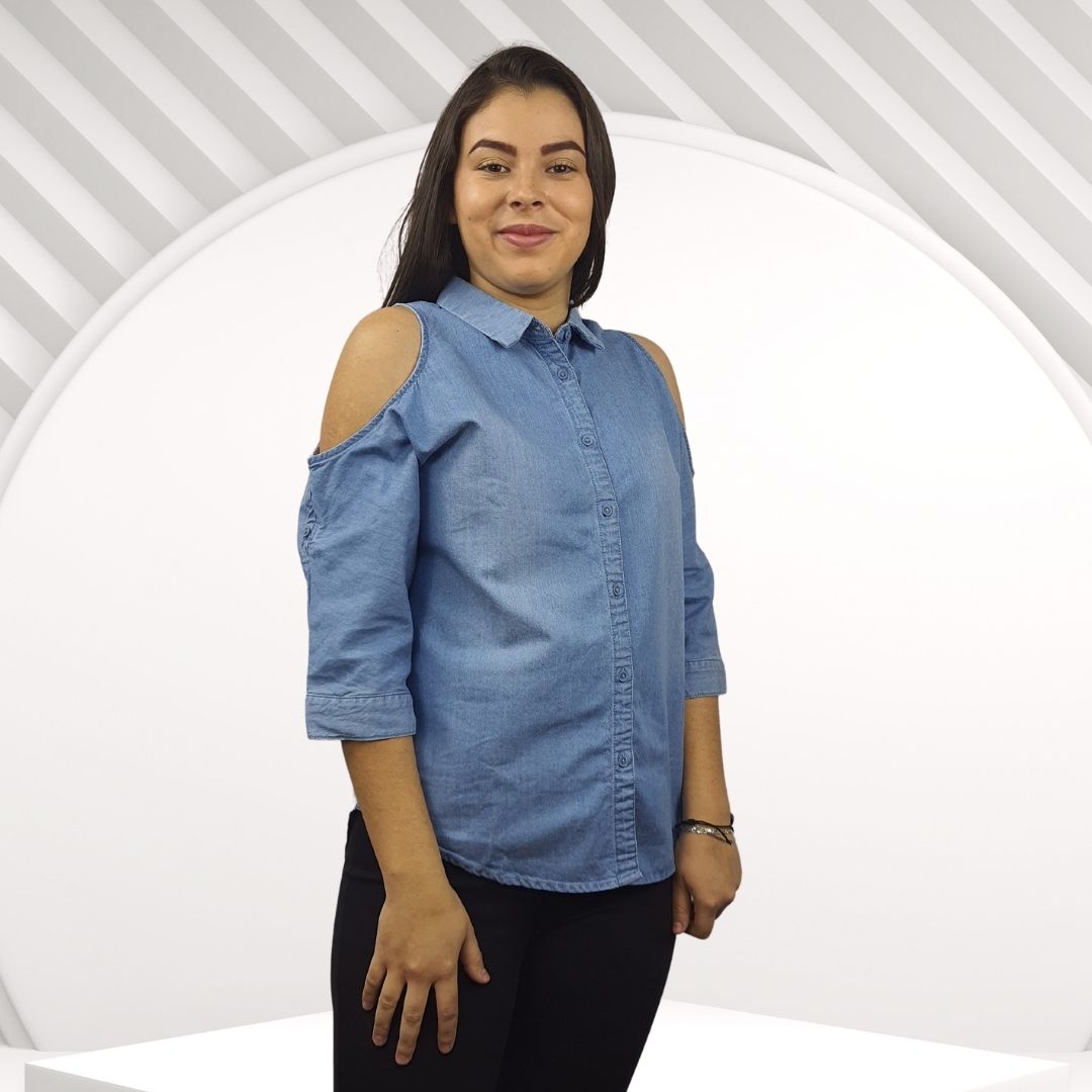 Camisa Vero Moda Azul Style CALCULATE 1/2 SLEEVE DENIM SHIRT(NN)