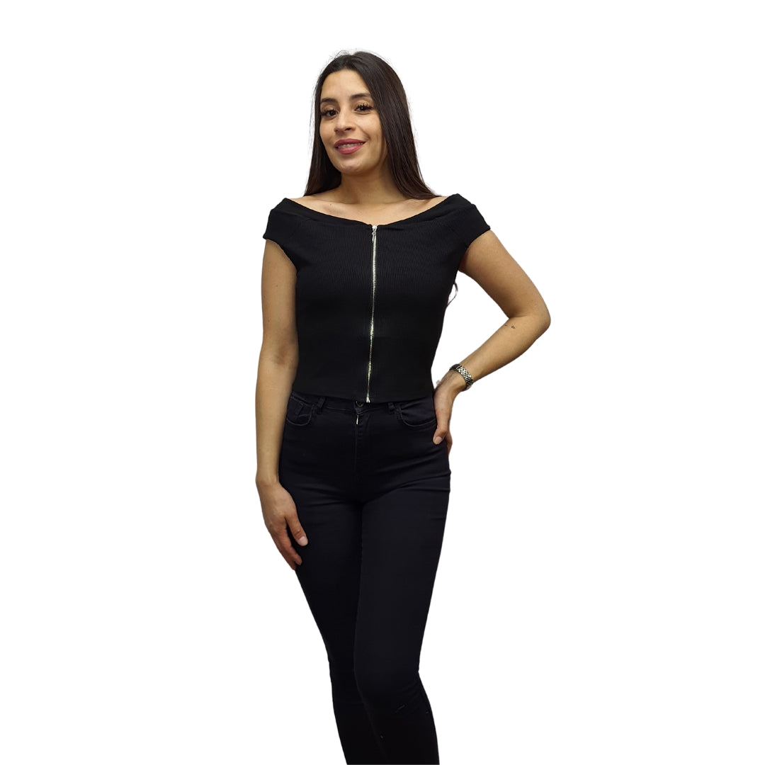 Top Vero Moda Negro Style FONDA FITTED S/S TOP(CR)