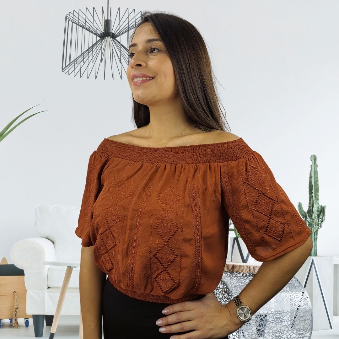 Top Vero Moda Marrón Style VICKY 1/2 WOVEN TOP(HH)