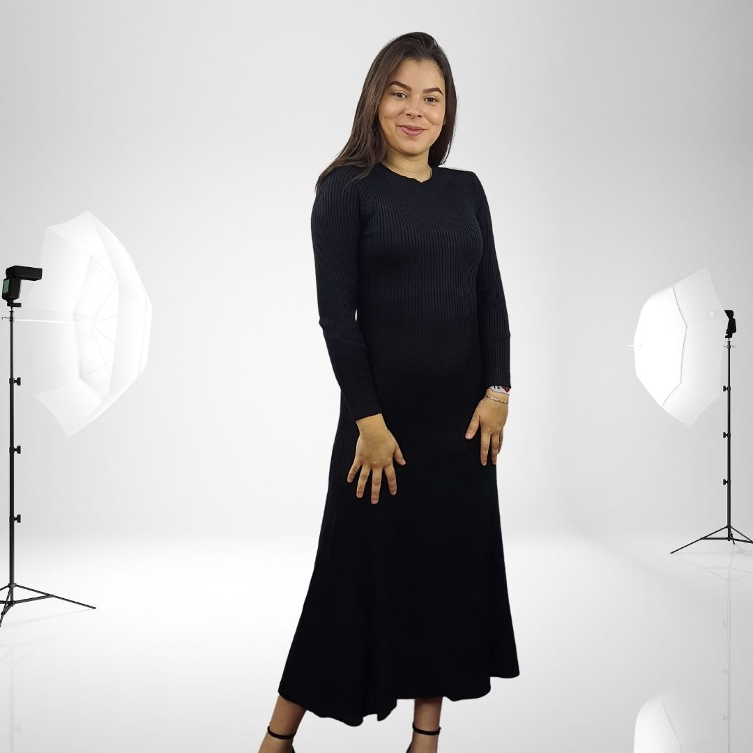 Vestido Vero Moda Negro Style ZOE L/S KNIT DRESS(BN-ET-3)