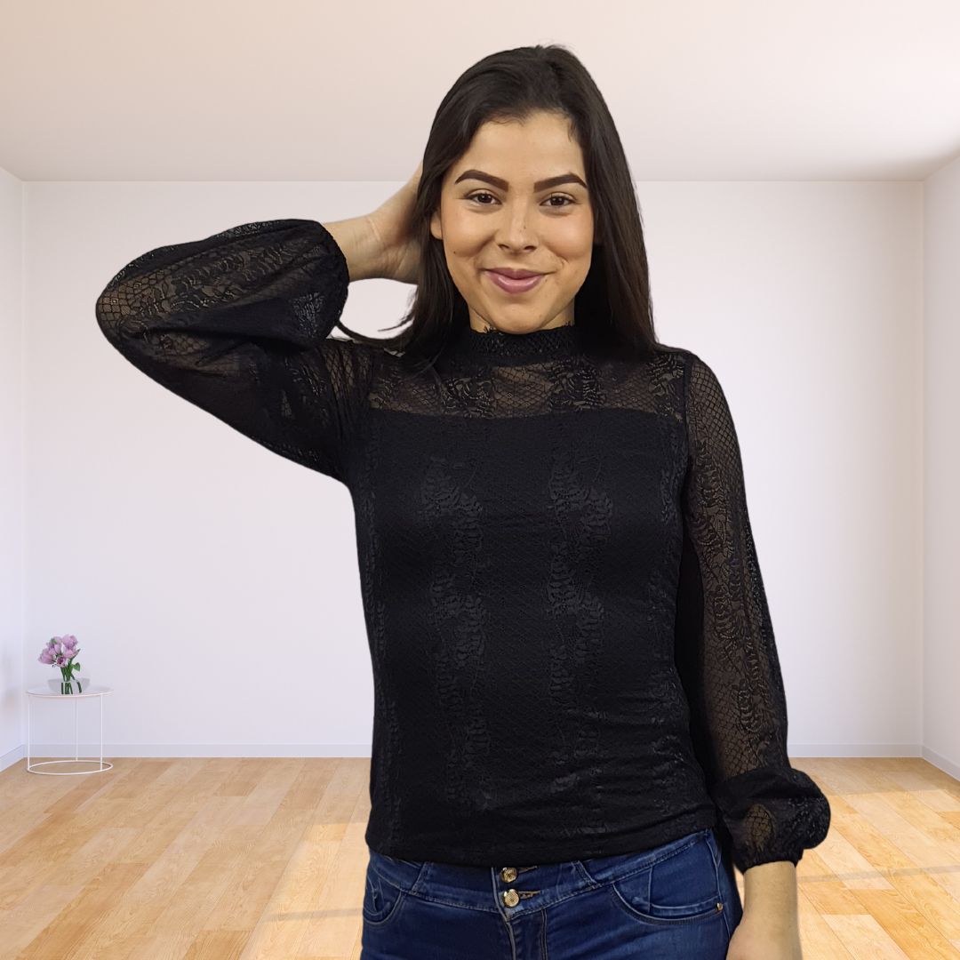 Blusa Vero Moda Negro Style KENT L/S TOP(BT)