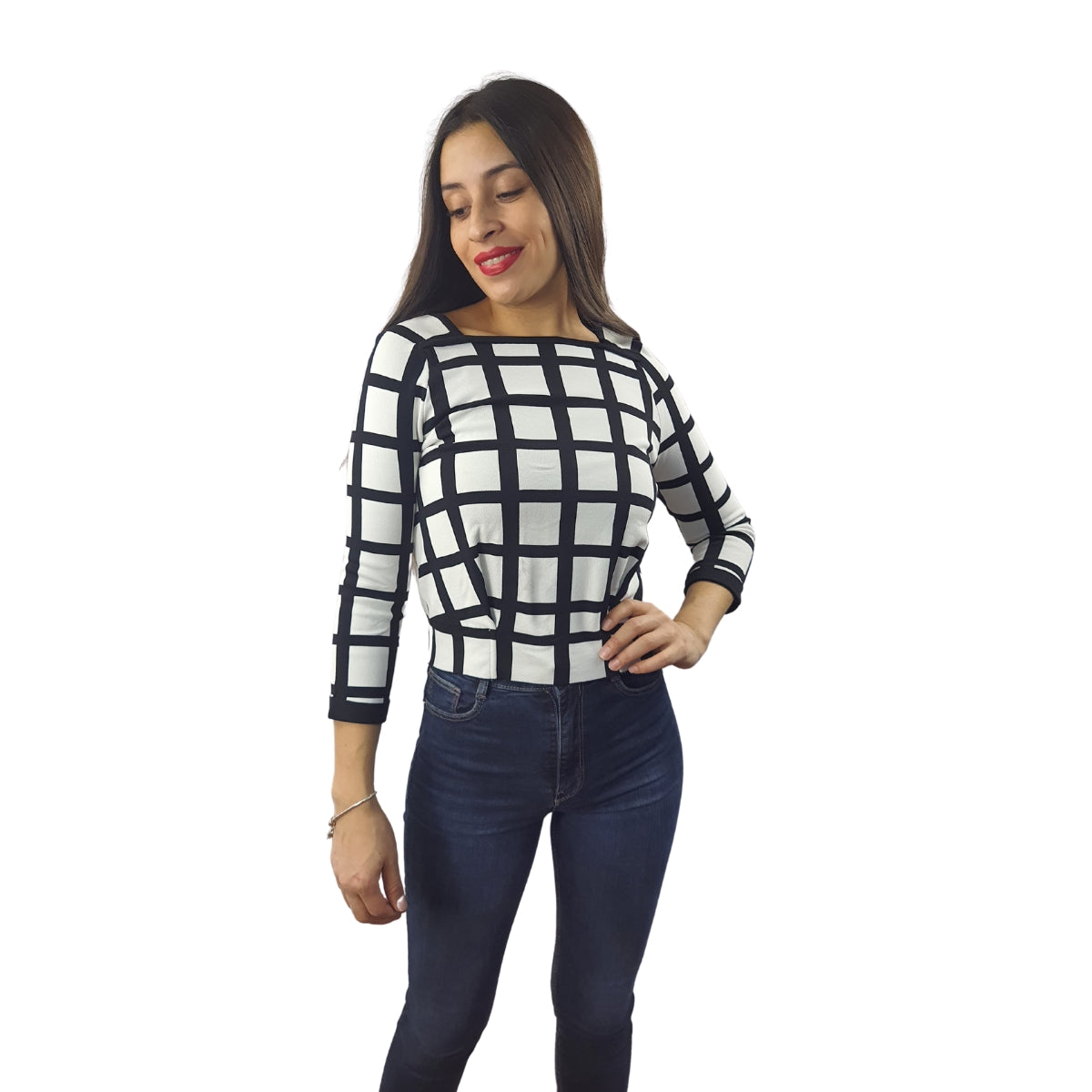 Blusa Vero Moda Blanco y Negro Style SALLY 7/8 KNIT(VMC-NL)
