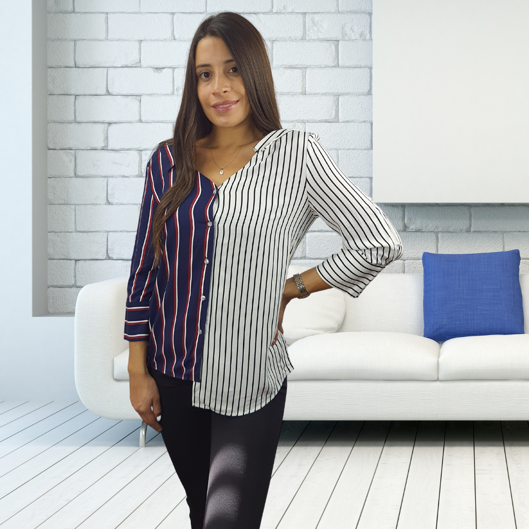 Camisa Vero Moda Azul Style NIPPY STRIPE 3/4 SHIRT(LL)