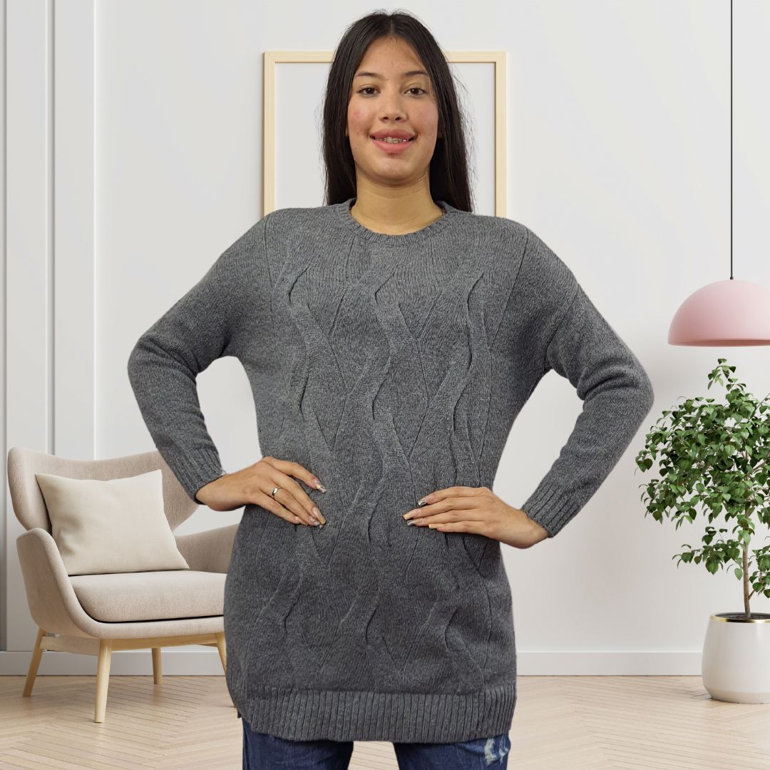 Sweater Vero Moda Gris Style SELENA L/S LONG KNIT(BN-EC-2)