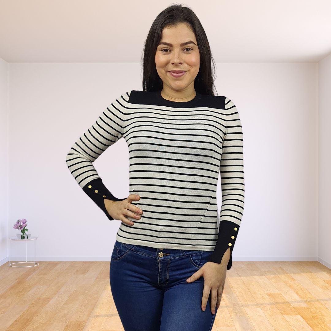 Sweater Vero Moda Blanco y Negro Style KOBOL L/S KNIT(UM)