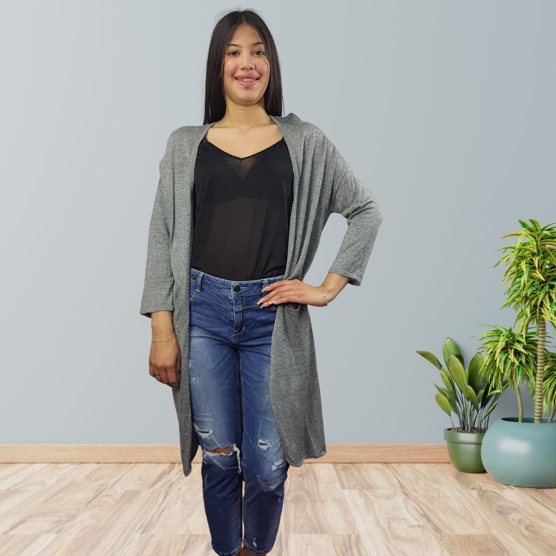 Tapado Vero Moda Gris Style EC HALLIE 3/4 LONG CARDIGAN(UM)