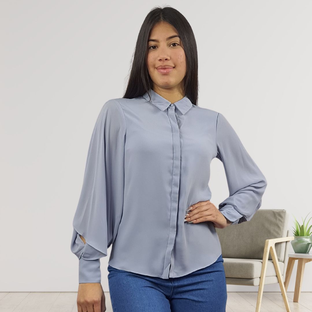 Blusa Vero Moda Azul Claro Style WINDY L/S SHIRT(VMC-PF)
