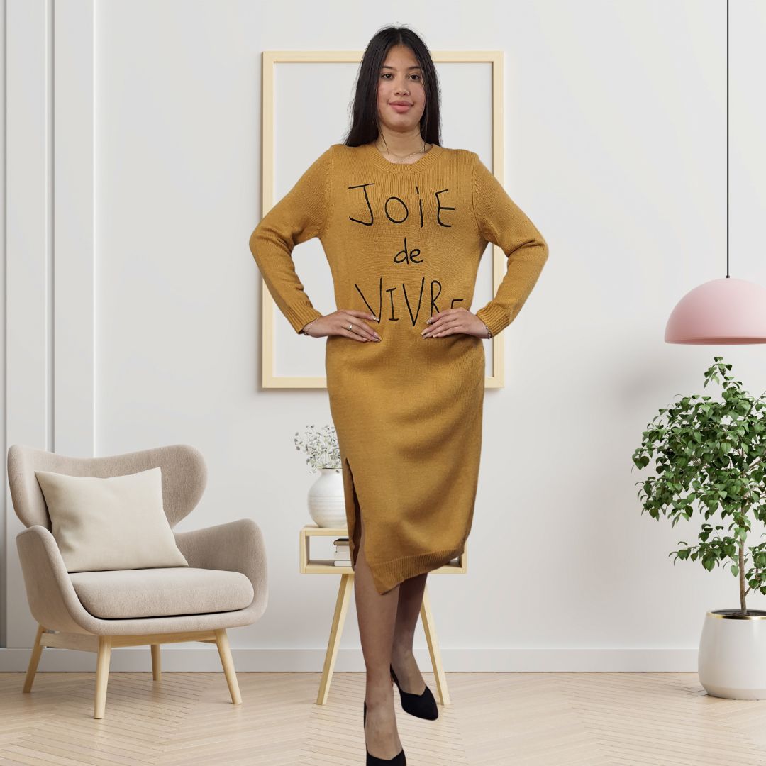 Vestido Vero Moda Marron Claro Style LAZY L/S KNIT DRESS(MW-EC-2)