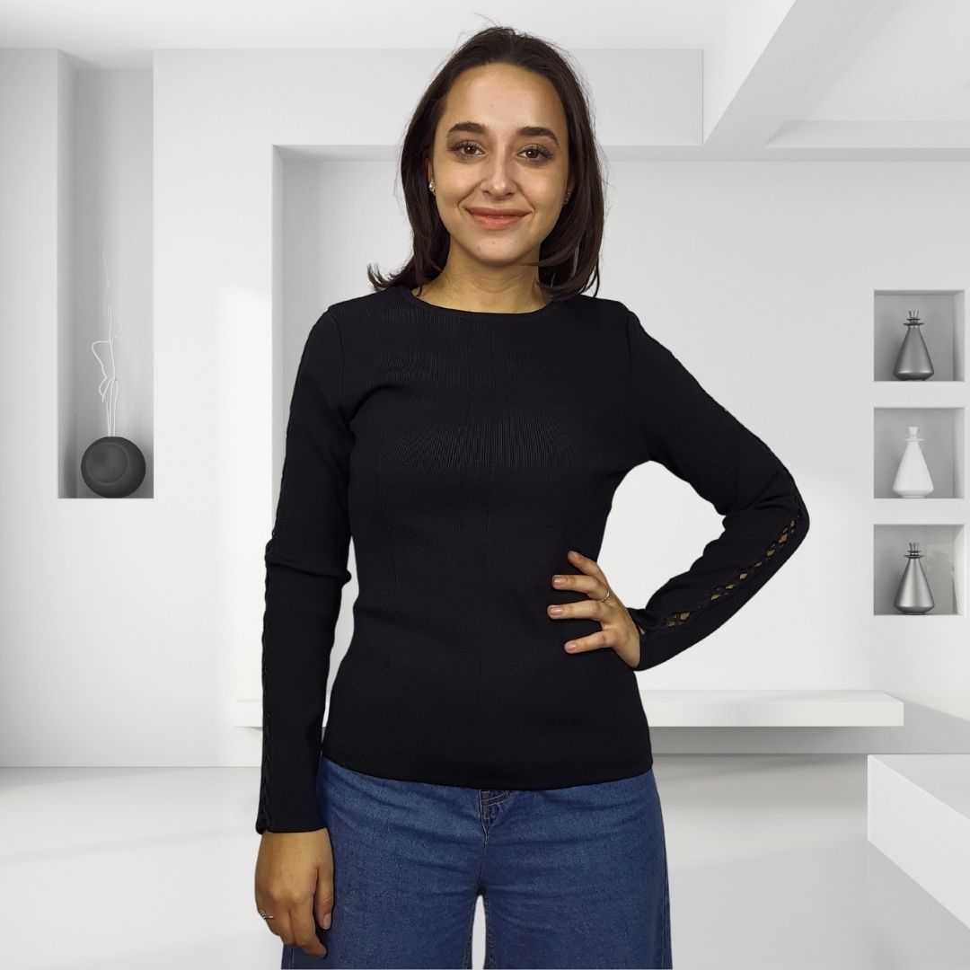Blusa Vero Moda Negro Style TAPE L/S KNIT(VMC-CR)