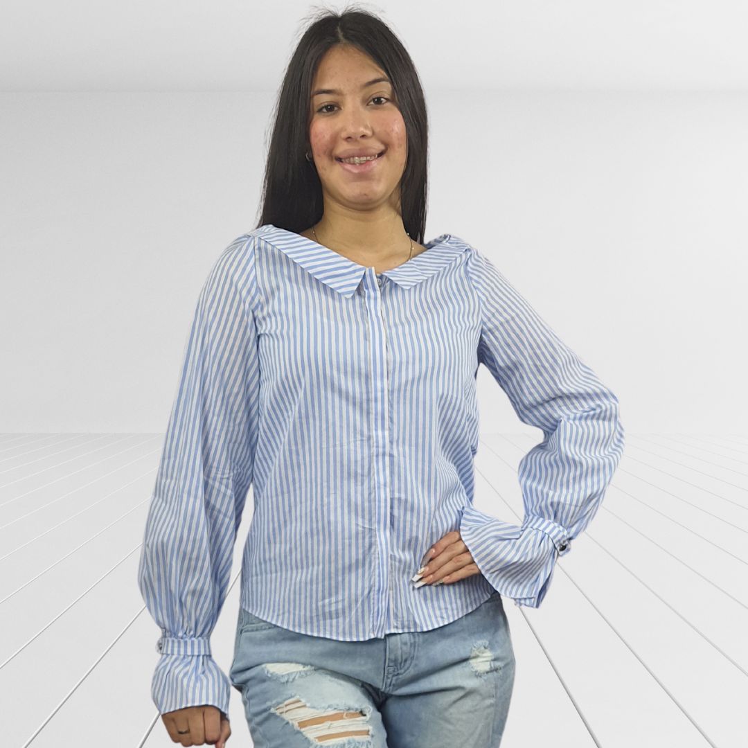 Blusa Vero Moda Azul Claro Style HANGER STRIPE L/S SHIRT(SL)