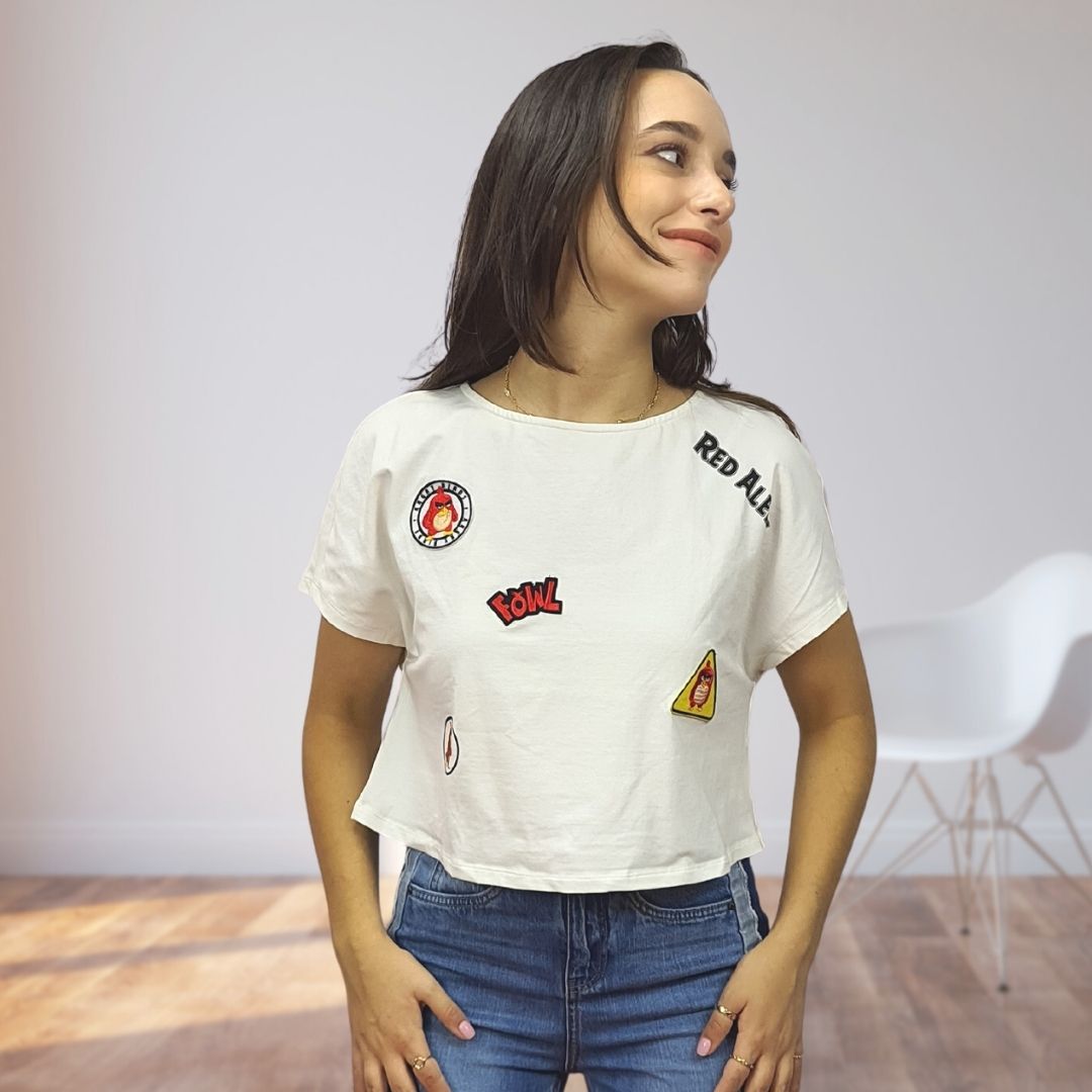 Top Vero Moda Blanco Style EC ANGRY BIRD FLY PATCH S/S TOP(MP)