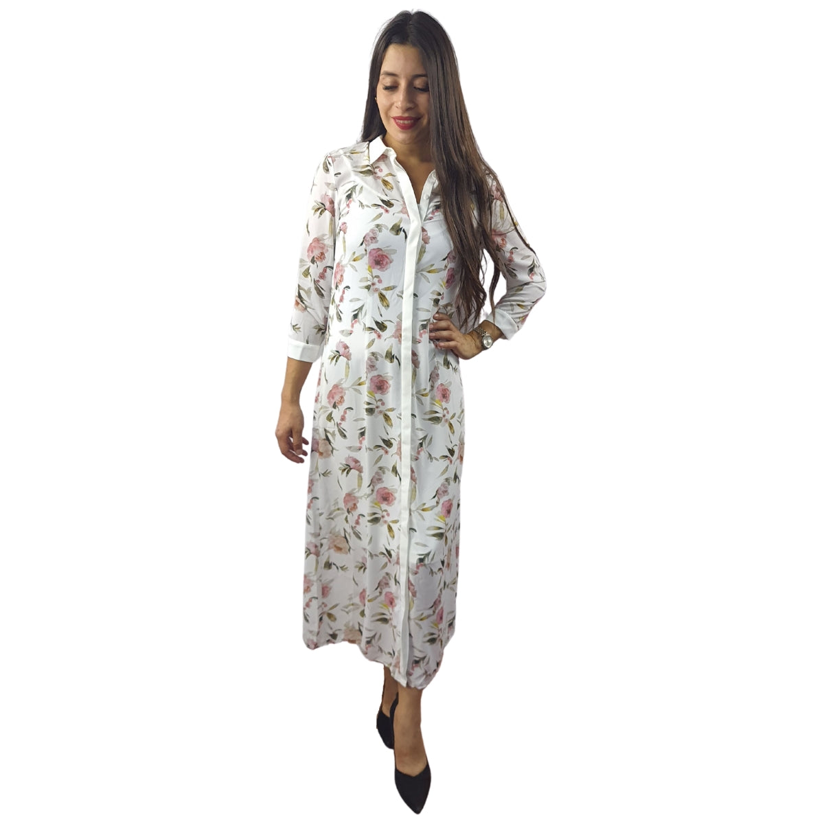 Vestido Vero Moda Blanco Style SUZY 3/4 LONG SHIRT SET(HH)