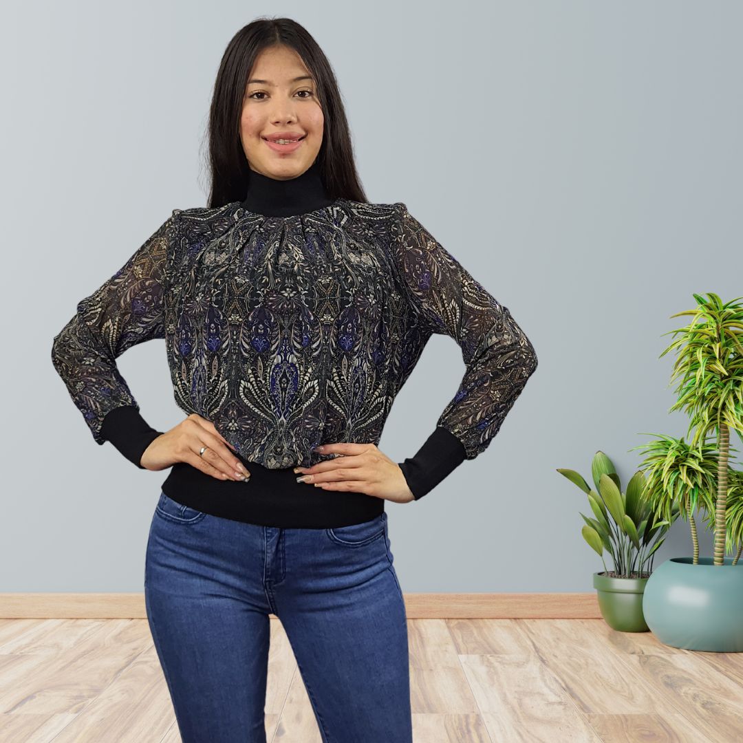 Blusa Vero Moda Negro Style ROSTOV L/S TOP(RN)R