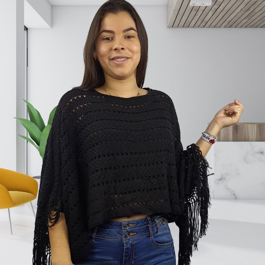 Poncho Vero Moda Negro Style HEATHER L/S KNIT(EL)