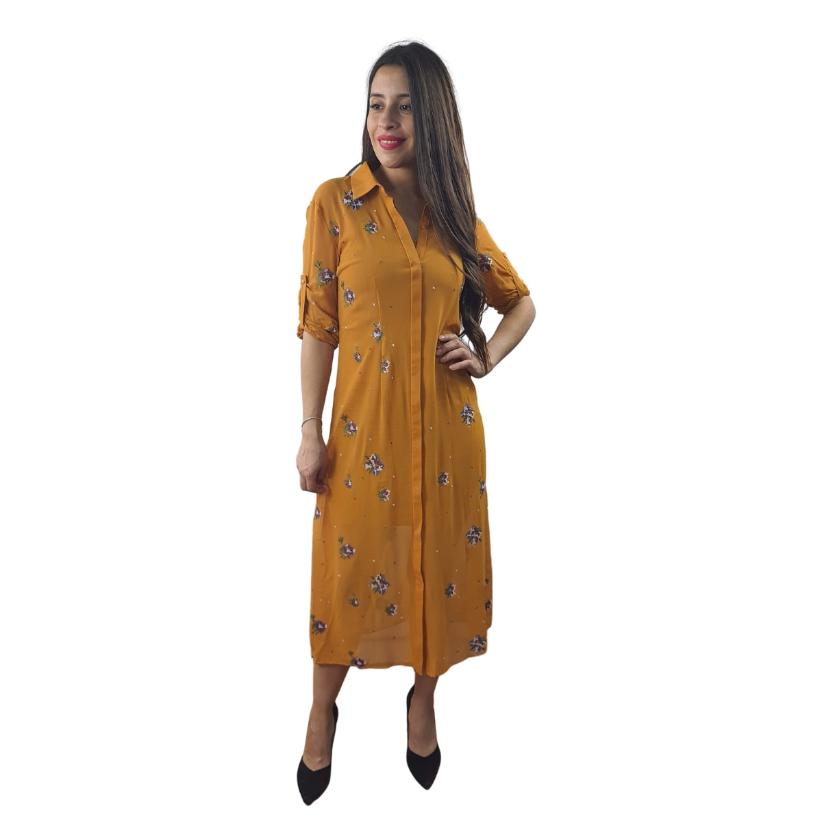 Vestido Vero Moda Mostaza Style CROSS 3/4 LONG SHIRT SET(NN)