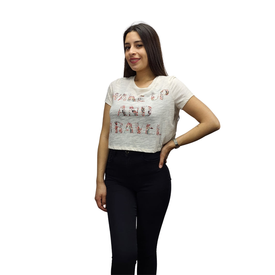 Polera Vero Moda Crema Style TRAVEL S/S TOP(EL)