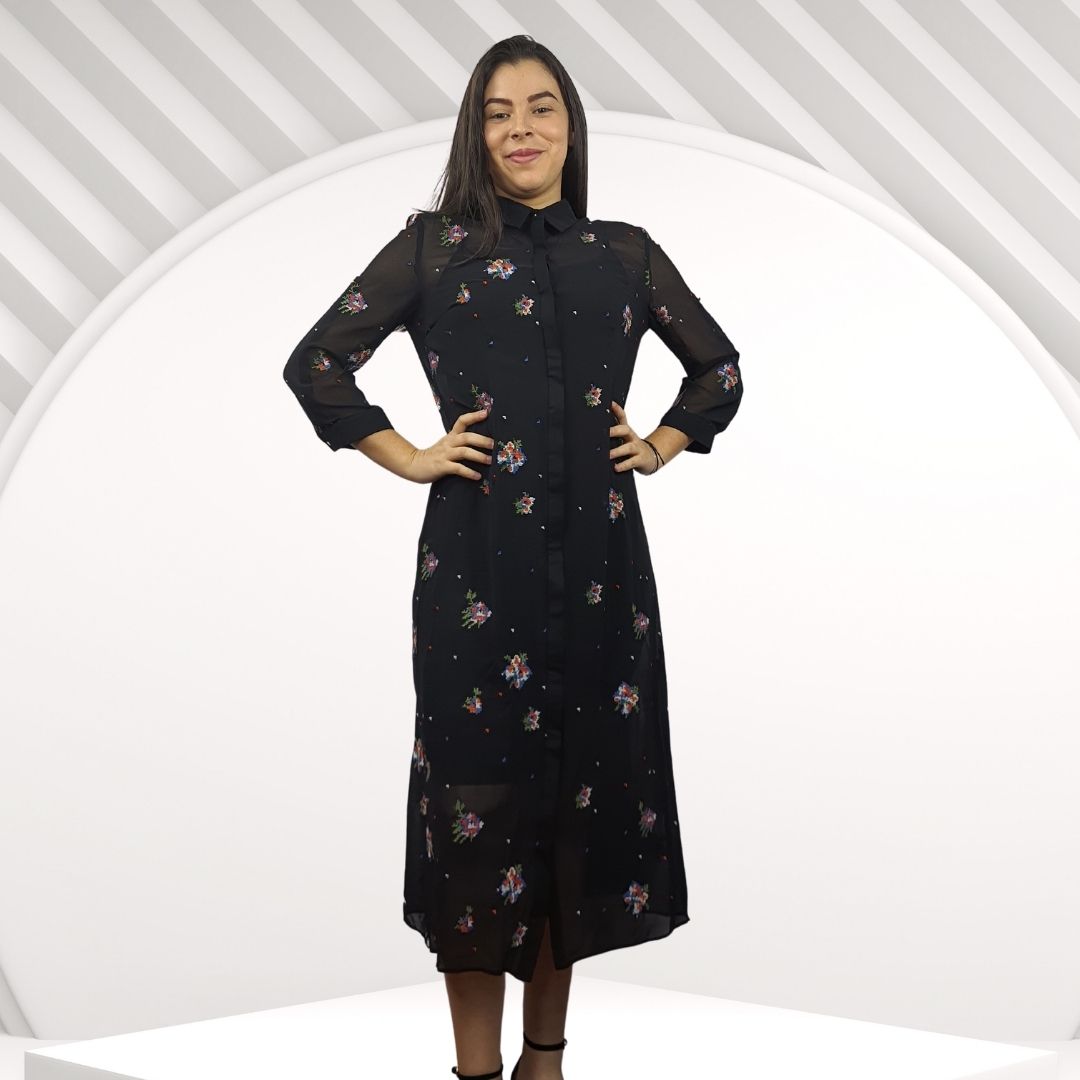 Vestido Vero Moda Negro Style CROSS 3/4 LONG SHIRT SET(NN)