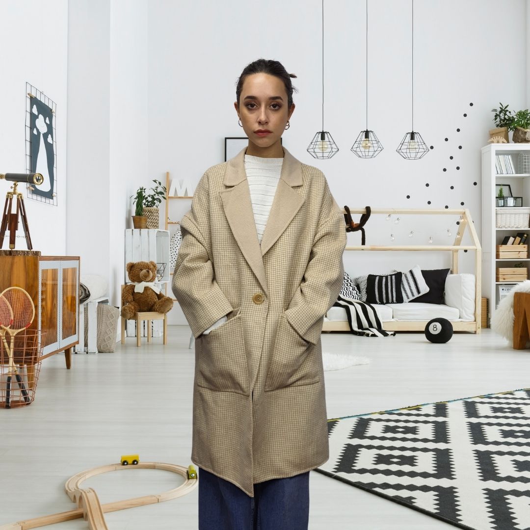 Blazer Vero Moda Beige Style ALPHABET CONTRAST DF L/S WOOL COAT(LL)