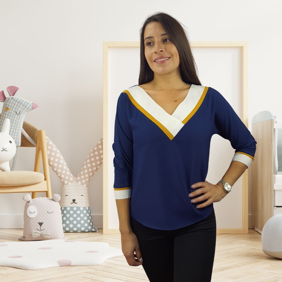 Blusa Vero Moda Azul Style ELISABETH 3/4 TOP(NC)