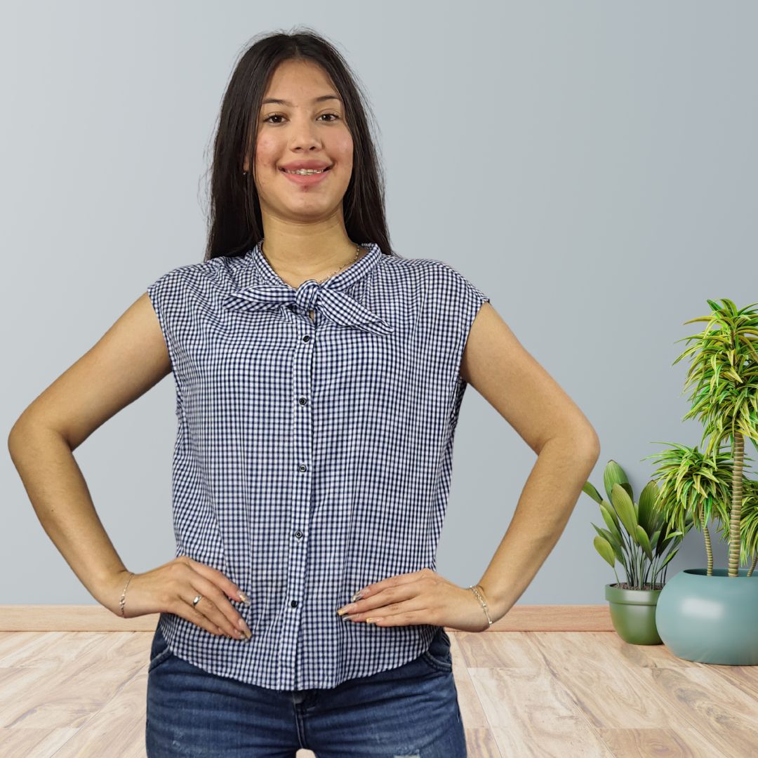Blusa Vero Moda Azul Style PAWN S/L SHIRT(FL)