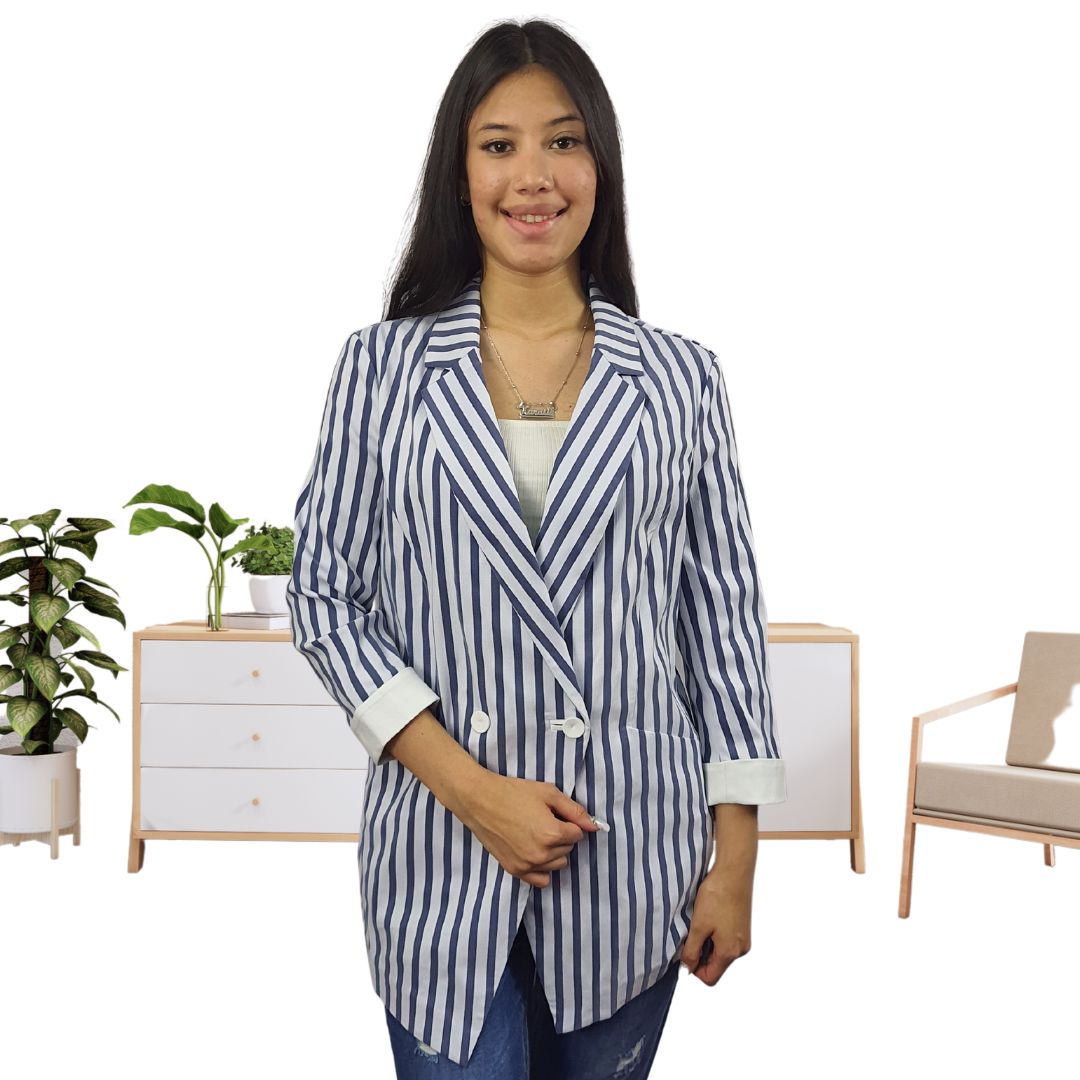 Blazer Vero Moda Azul y Blanco Style JENNY 3/4 BLAZER(VMC-RN)