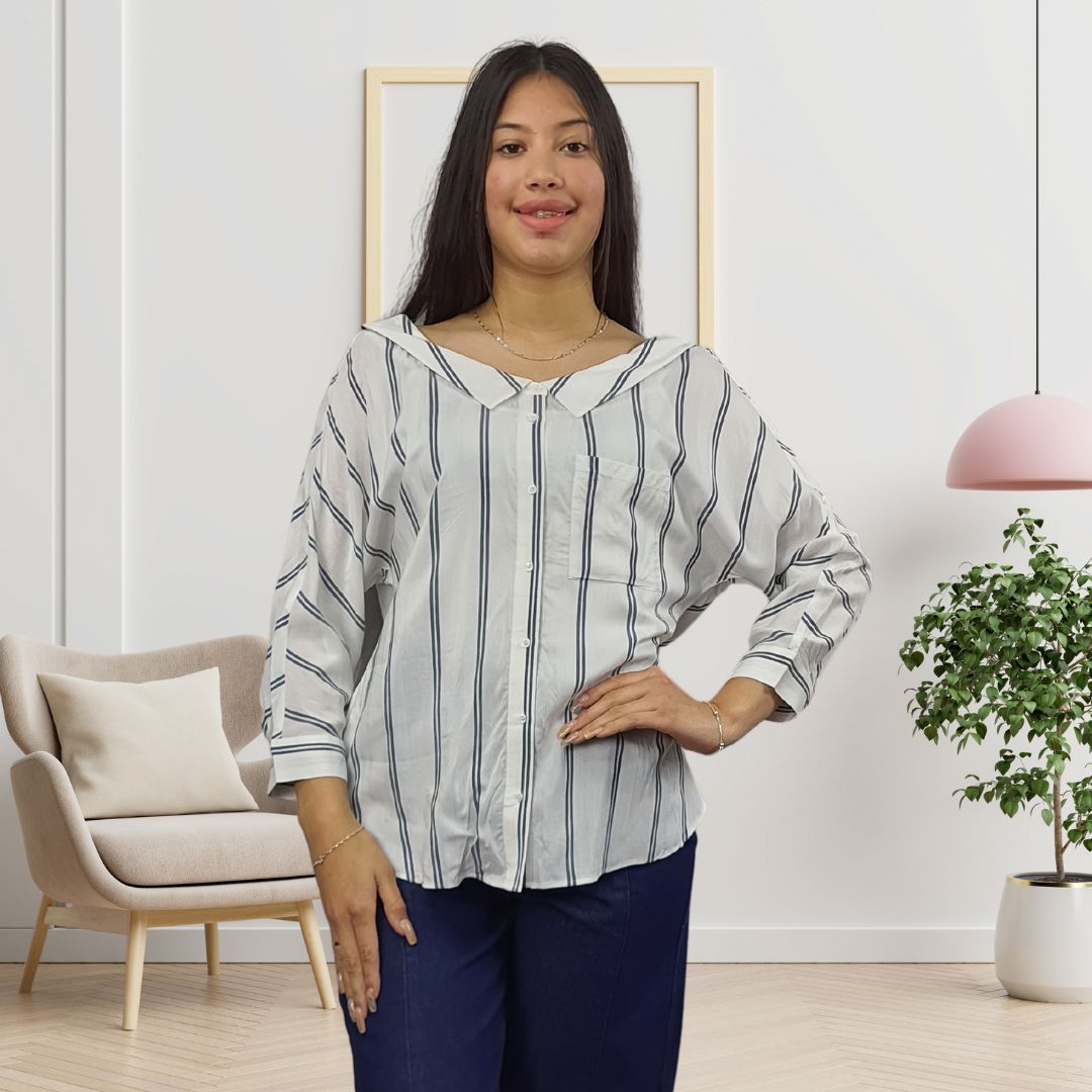 Blusa Vero Moda Blanco Style SLOPE TINA STRIPE 3/4 SHIRT(NC)