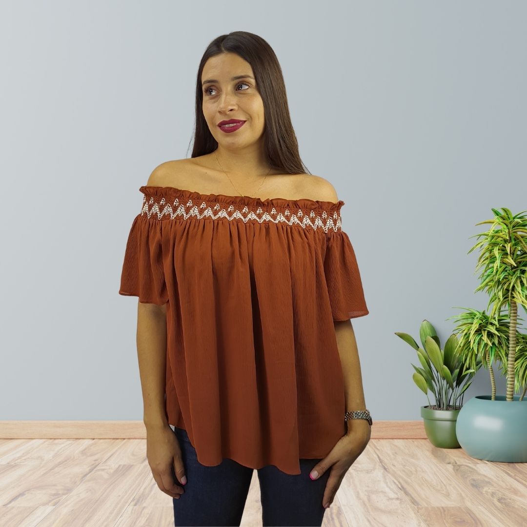 Blusa Vero Moda Marrón Style SCOTT S/S TOP(HH)