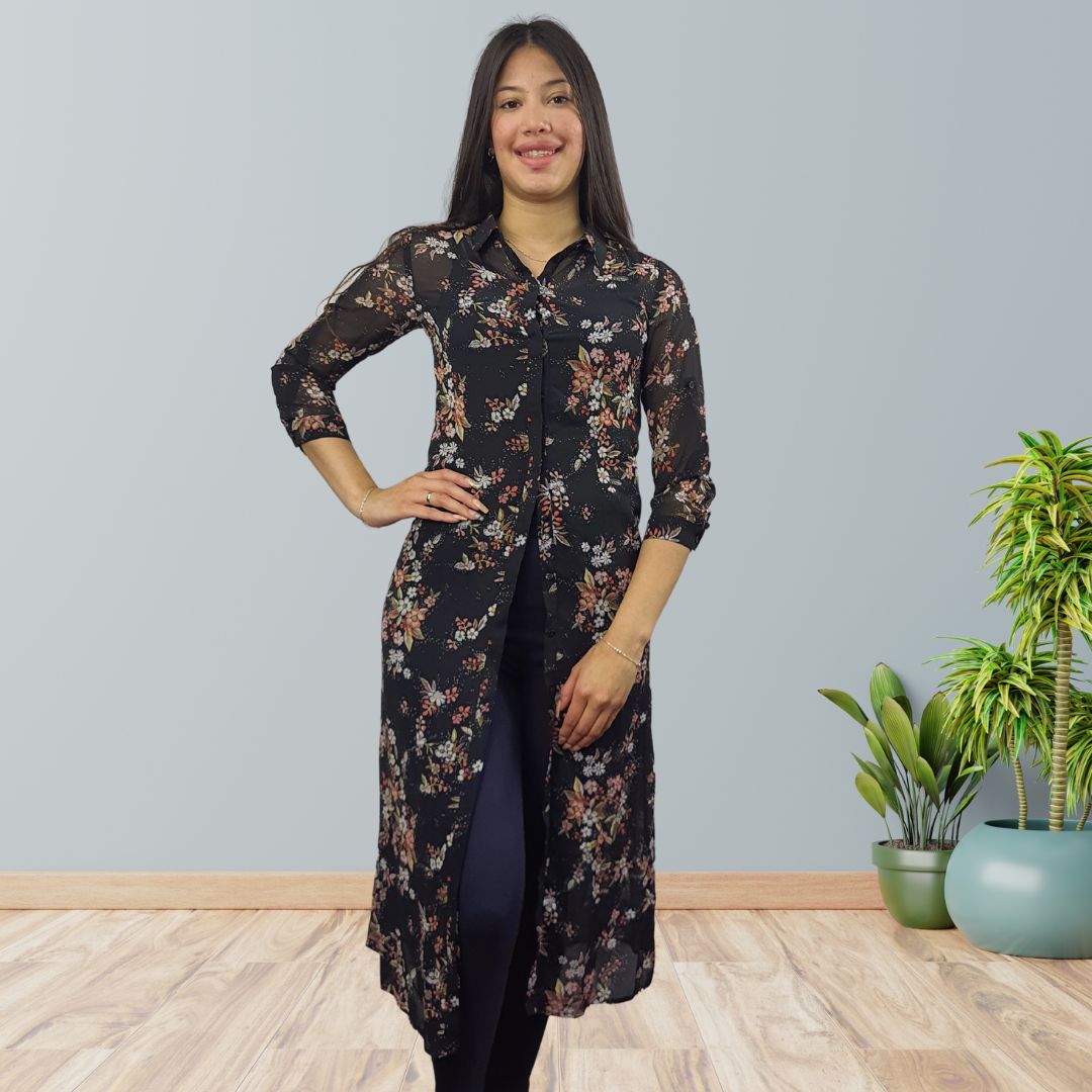 Tapado Vero Moda Negro Style LOGRONO 3/4 LONG SHIRT SET(VMC-NR)