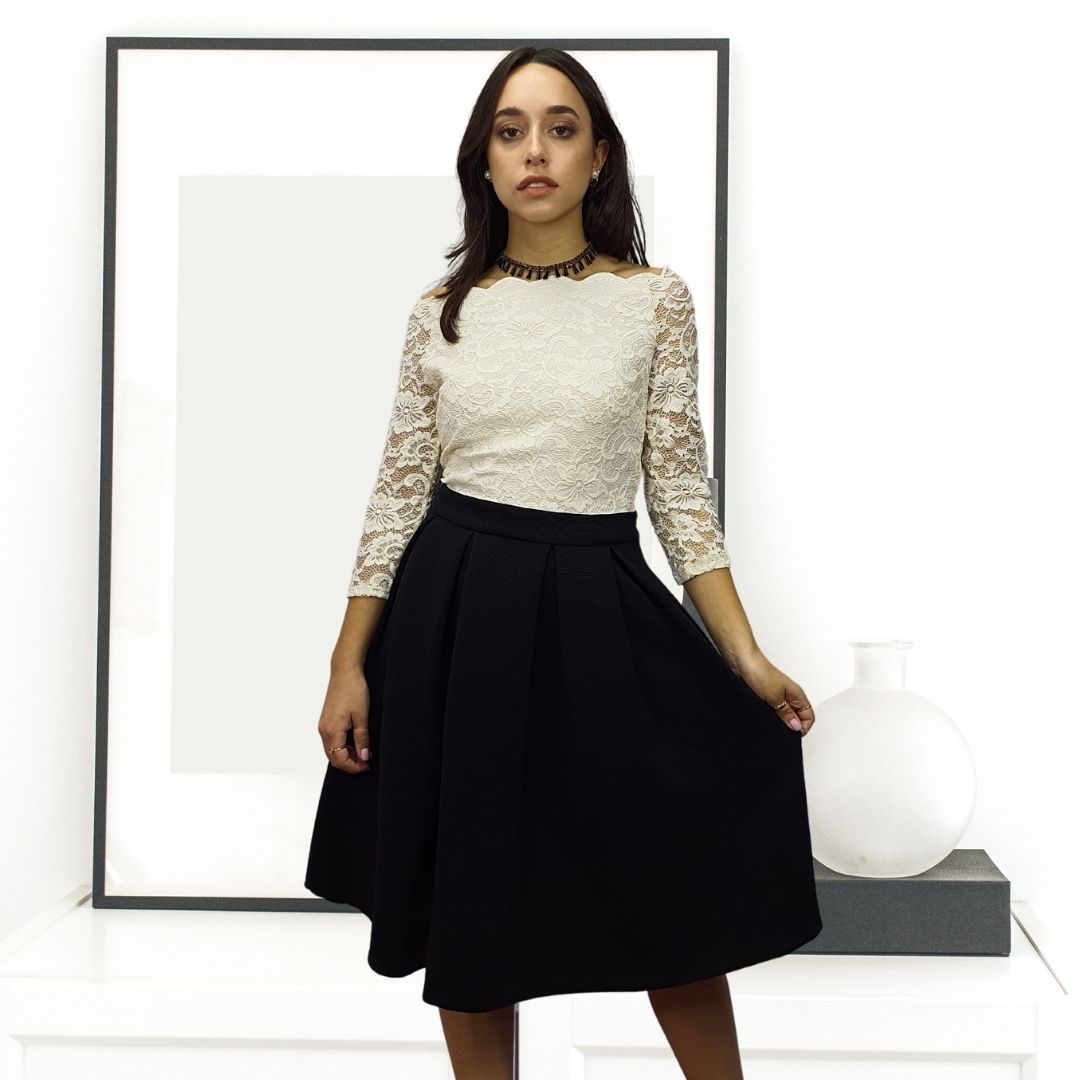 Vestido Vero Moda Blanco y Negro Style NICOLA 3/4 JERSEY DRESS(BN-ES-2)