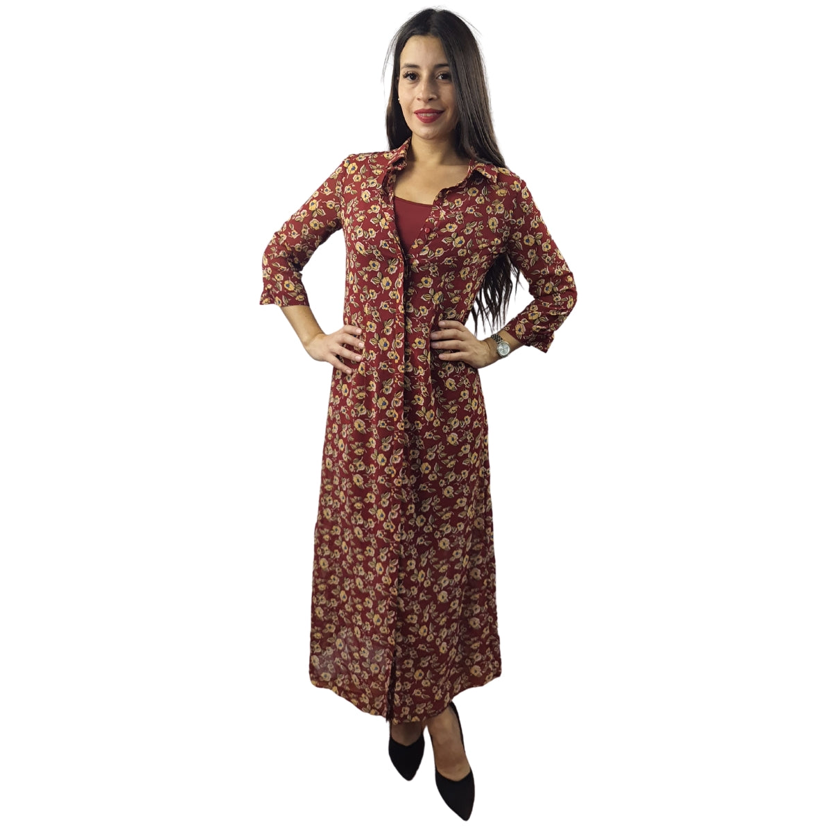 Vestido Vero Moda Burdeo Style RETAIL LI 3/4 LONG SHIRT SET(HH)