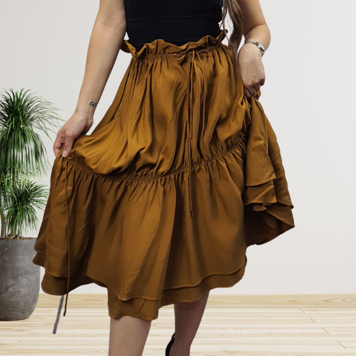 Falda Vero Moda Marron Style JOANNE SOFT MIDI SKIRT(BJ)