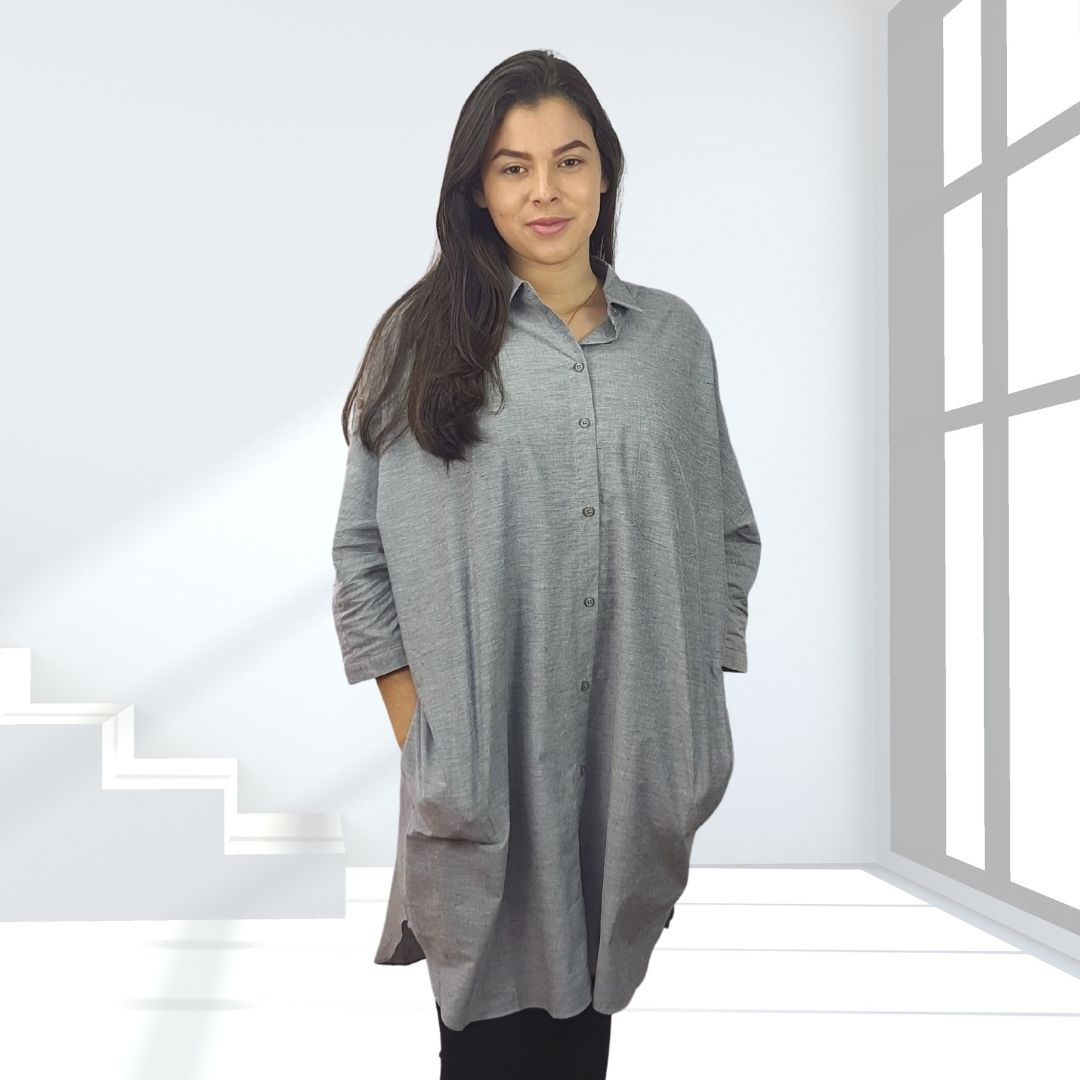Camisa Veromoda Gris Style ALEX SILENCE 3/4 LONG SHIRT(MW-CT-2)