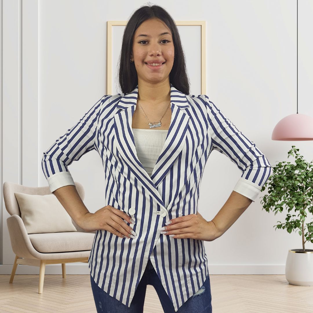 Blazer Vero Moda Azul y Blanco Style JENNY 3/4 BLAZER(VMC-PM-EC-2)