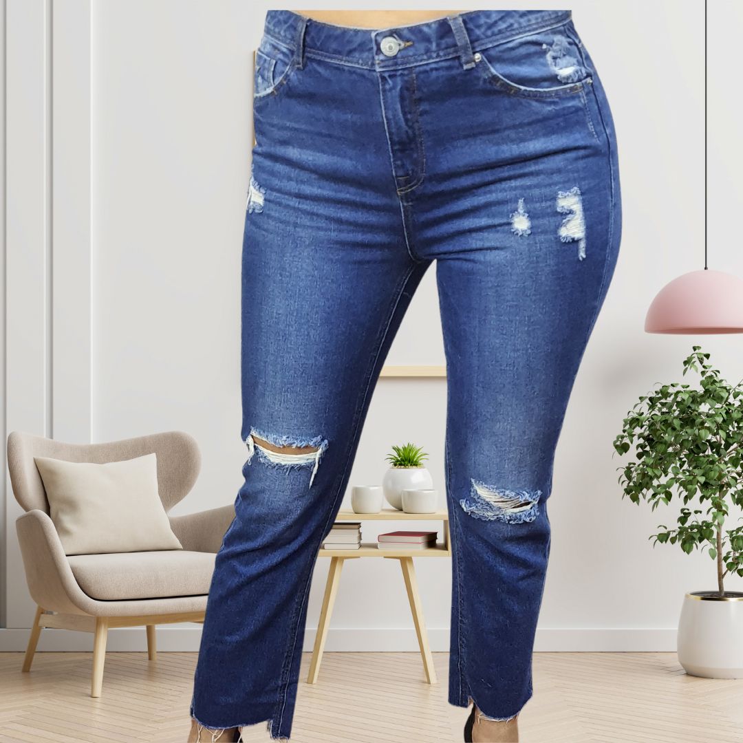 Jeans Vero Moda Azul Style WRECK 9/10 MW STRAIGHT JEANS(NC)