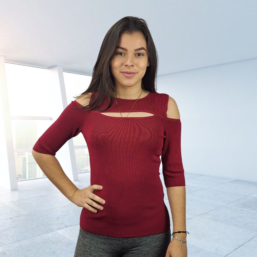 Blusa Vero moda Vinotinto Style DANCER 1/2 KNIT(VMC-NL)