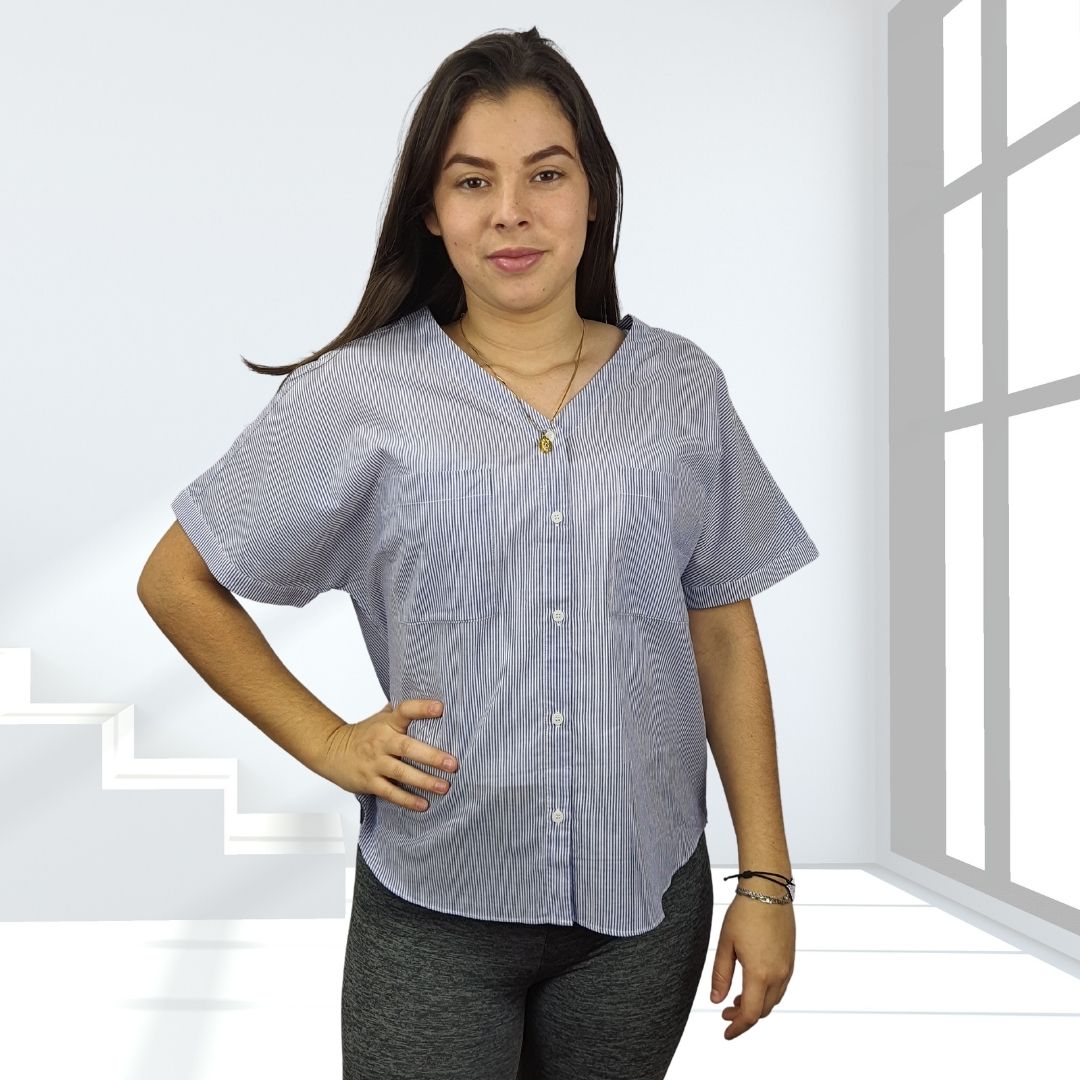 Camisa Vero Moda Azul Style HERACLES STRIPE 1/2 SHIRT(SD)