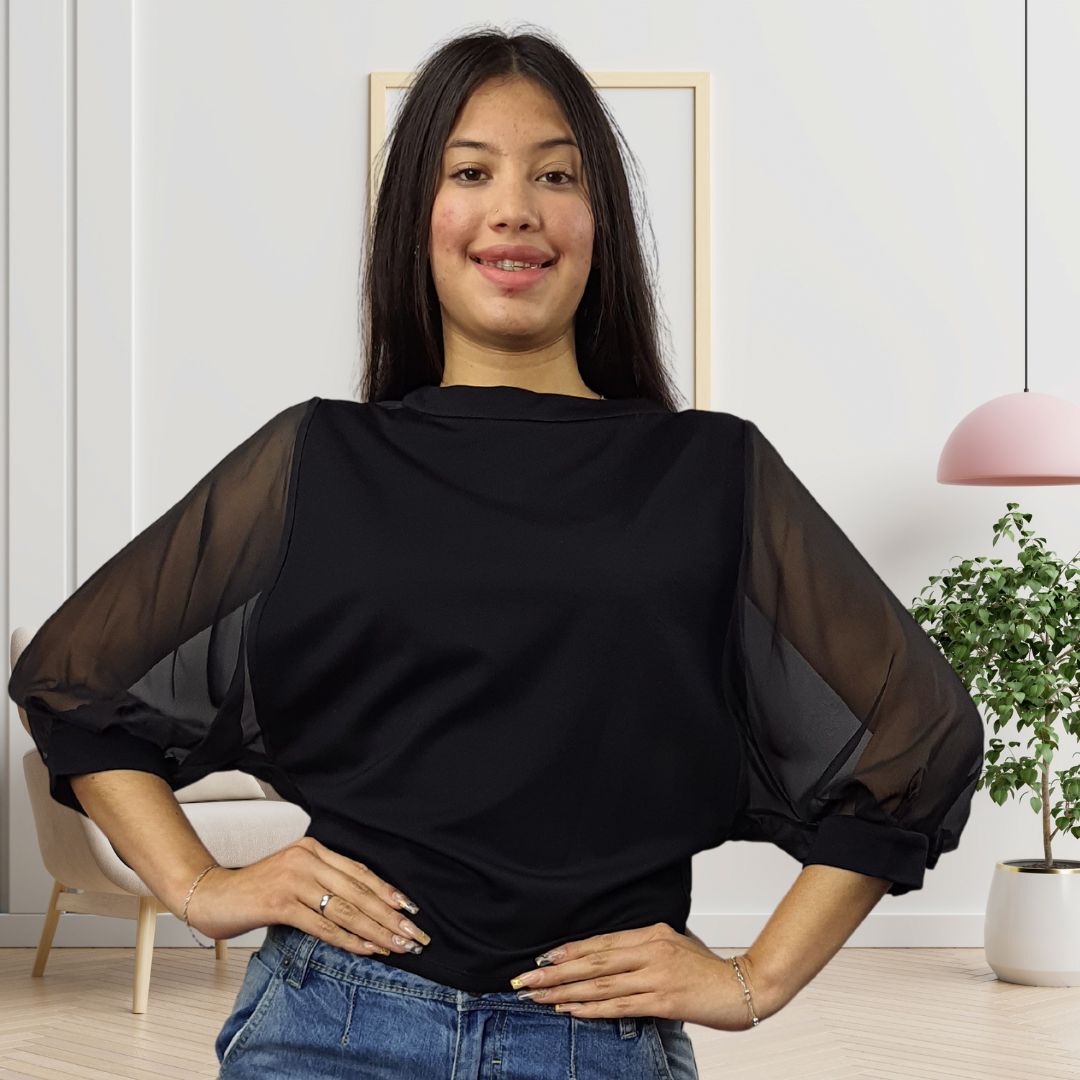 Blusa Vero Moda Negro Style NAOMI 3/4 JERSEY TOP(VMC-TP)