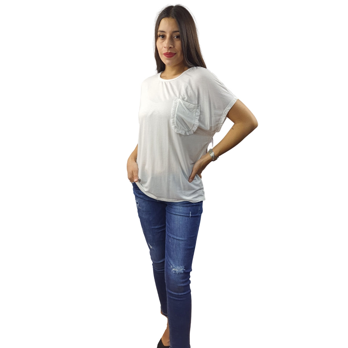 Polera Vero Moda Blanco Style ANJA FRILL S/S JERSEY TOP(HOMEWEAR)