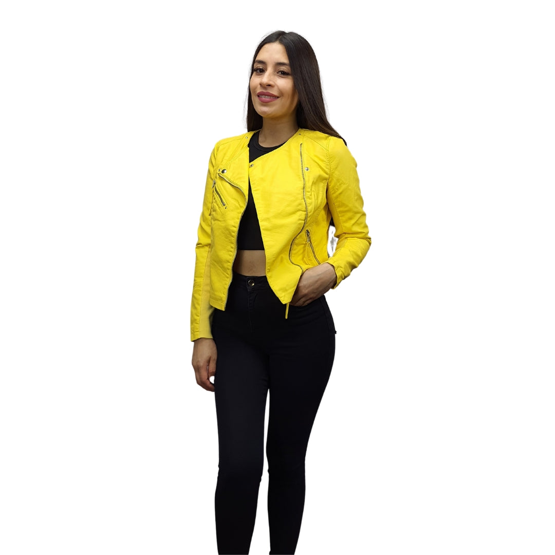 Chaqueta de Cuero Vmria Fav Short Faux Amarillo