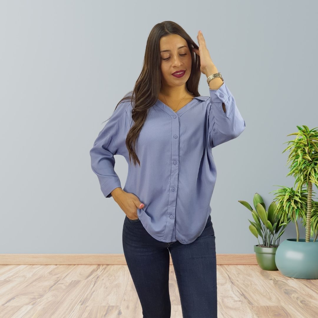 Blusa Vero Moda Azul Style MAY SOLID 3/4 SHIRT(TP)
