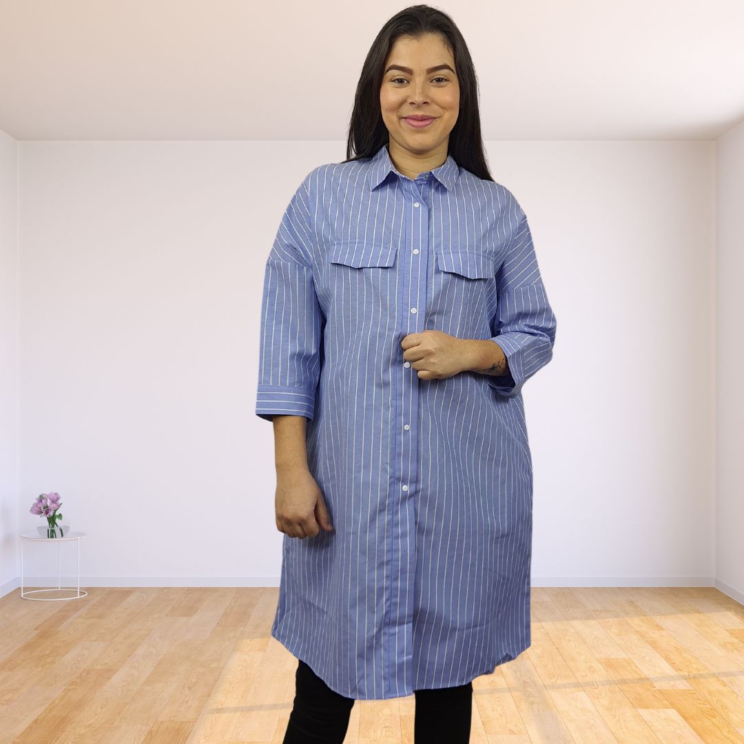 Vestido Vero Moda Azul Claro Style ELSA JOLENE 3/4 LONG SHIRT(PM-CT-3)