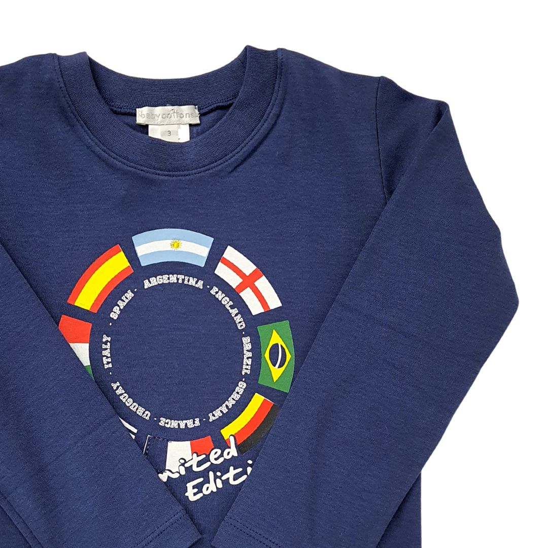 Polera Babycottons T-Shirt ML Football Azul